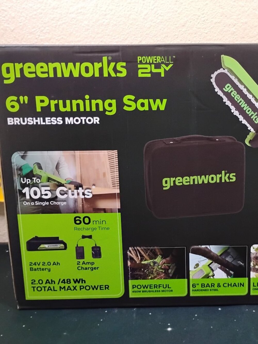 Greenworks 24V 6 Inch Brushless Pruning Saw Kit with Battery and Charger New